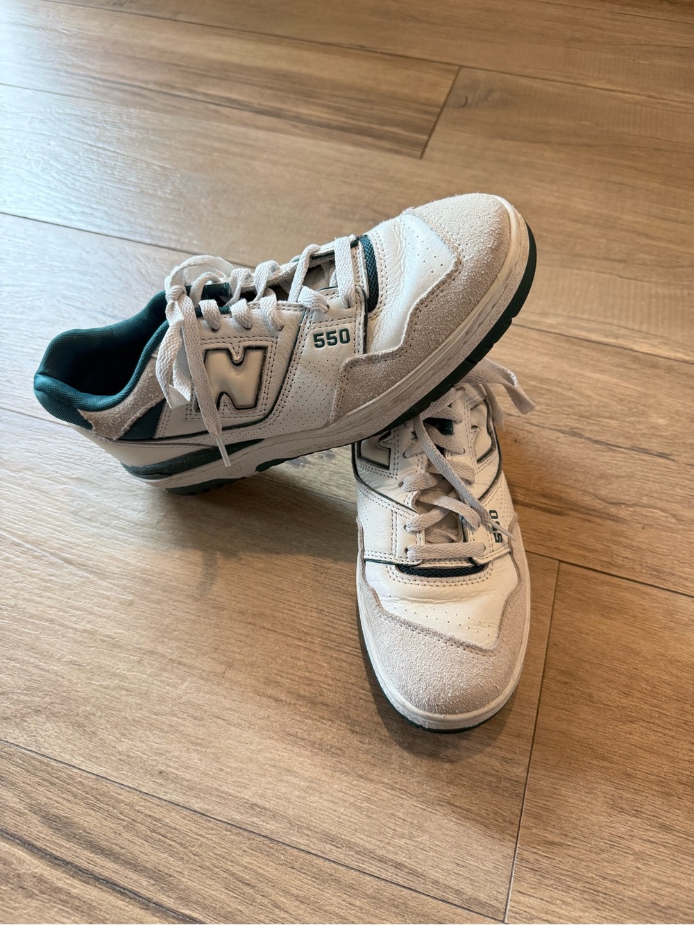 New Balance White & Dark Green 550 Low-Top Sneakers